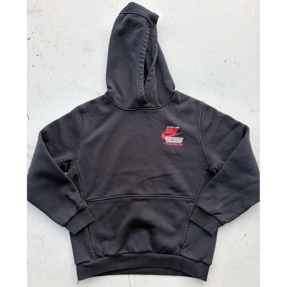 Kid's Nike Hoodie Black Swish Logo L Spell-Out Street Check Casual Street Sports